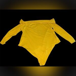 Bright Yellow 3X Sergio Hudson off the shoulder Long-Sleeve Bodysuit